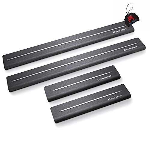 Satin noir&blanc Baguettes de seuil en acier inoxydable pour Peugeot 407 2004-2011 4 -porte. Confort de conduite accru grâce aux plaques de seuil résistantes aux acides - Protection contre les rayur