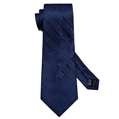 Image of Barry.Wang Plaid Ties Check Mens Necktie Set with Handkerchief Cufflinks Classic Stripe