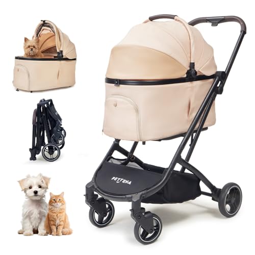 【最新の1秒コット付折り畳み】PETTENA 分離型 ペットカート 小型犬 犬カート 耐荷重25kg 「X-FOLD」技術 キャリーコット付ワンタッチ折り畳み 広い空間 自立可能 軽量 犬バギー お出かけ用 猫 犬ベビーカー PETTENA ペットカートORION（オリオン）ベージュ