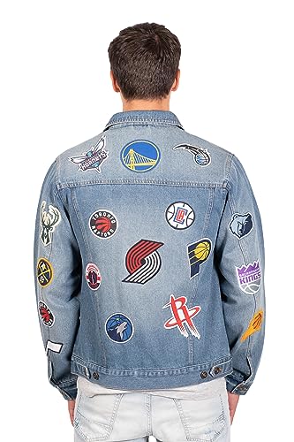 Ultra Game SKM4084H Nba Multi Team Mens Distressed Patch Jean Jacket thumb #1