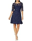 Eliza J Women's Quarter Length Sleeve Lace Fit and Flare Dress, Navy, 10