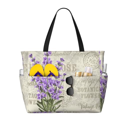 Sac à bandoulière pour femme grand sac de plage lavande rétro grand format zippé