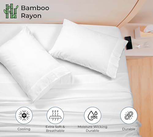 Image of Royale Linens Bamboo Viscose Twin Sheet Set - Cooling Bed Sheet Set - 1 Fitted, 1 Flat & Pillowcase - Fits Up to 16 inch - Organic Viscose Derived from Bamboo - Bedding Sheet & Pillowcase (Twin, White)