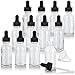 JUVITUS 1 oz Clear Glass Boston Round Bottle with Black Dropper (12 pack) + Funnel Refillable Empty Storage Containers