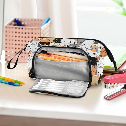 Image of Fisyme Cute Cats Pencil Case Large Capacity Pencil Pouch Pen Bag Box Big Makeup Pencil Case Organizer