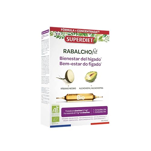 SUPERDIET - RABANO NEGRO - ALCACHOFA BIO - Tránsito y Digestión fácil - FraMade in France - 20 ampollas de 15 ml