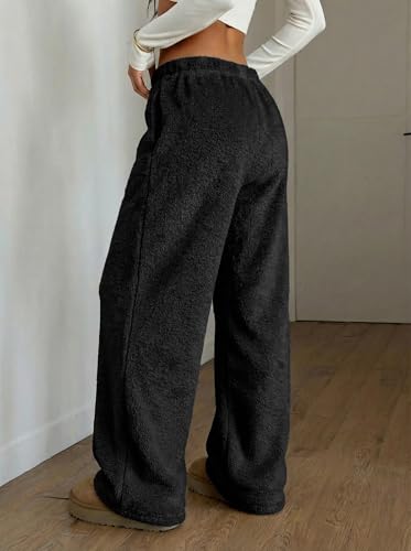 Image of ZAFUL Women's Fuzzy Plush Pajama Pants Wide Leg Pj Bottoms Lounge Pants