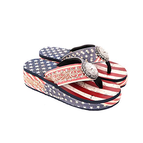 Montana West American Flag Flip Flops For Women Patriotic Sandals Summer Jeweled Wedge Flip Flop Red Mbb-Us06-S089Rd-9 #TOP30