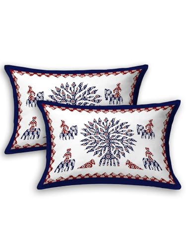 Image of LIVING ROOTS Jaipuri Hand Block Print King Cotton Bedsheet 86 * 104 inches (7 * 8.5 feet) with 2 Pillow Cover | 210 TC | Rich Fast Colour with No Colour Bleeding | (038-A)