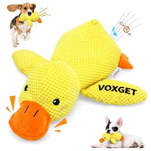 VOXGET Dog Calming Duck Toy, 2026 New Interactive Plush Duck Toy with Quack Sound and Crazy Crinkle for Dogs Keep Busy, Soft Stuffed Calming Pillow for Puppy Reduce Boredom -Yellow, 17"x10"(L)