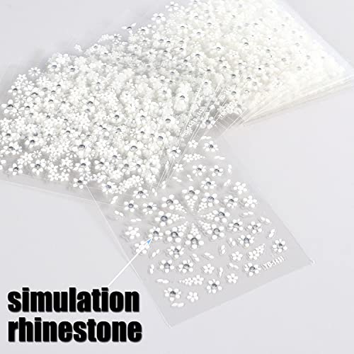 30 Sheets Flower Nail Art Stickers Decals White Nail Decorations 3D Self-Adhesive White Flower Sticker With Rhinestones Elegant Designs Nail Art Supplies Diy For Women Girls Enhance Glamour #TOP4
