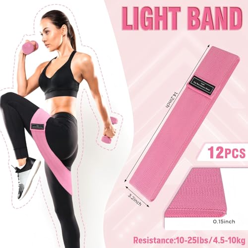 Image of 12 Pcs Fabric Resistance Bands for Working Out Non-Slip Booty Exercise Loop Bands for Women Men Glutes Hip Thigh Butt Yoga Pilates Fitness Gym, Light Medium Heavy