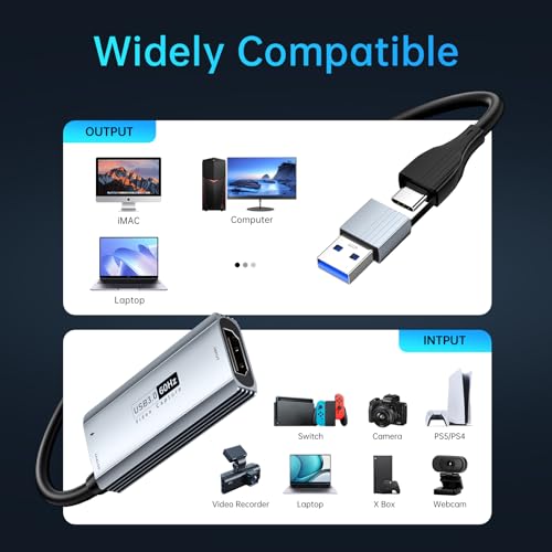 Image of XIIXMASK USB 3.0 Video Capture Card with 100W PD - HDMI to USB /USB-C Capture Card 1440P 30fps & 1080P 60fps Video Capture Device for Streaming, Game Recording, Compatible for Quest 3, Switch, PS4 /PS5