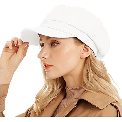 Newsboy Cap for Women Cabbie Hat 100% Cotton Plain Blank 8 Panel Gatsby Apple Cap Hat Summer White