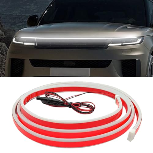 UHANBUT 71 Inch Exterior Car LED Hood Light Strip Flexible Waterproof Dynamic Scan Start Up Hoodbeam Lights Universal 12V Bright Daytime Running Light Strip for Cars SUVs Trucks (White)