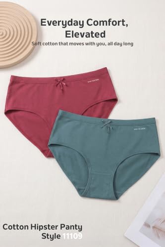 Image of Van Heusen Women's Hipster Panty - Pack of 2 | Everyday Panty | Cotton Stretch | Anti‑Bacterial Tech | Keeps you dry and Fresh | Sweat Absorbent | Inner Elastic | No‑Marks Waistband | Solid Colors | (Assorted Fresh colors ) Style 11109