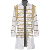Men's Vintage Court Style Coat Nightclub Singer Performance Long Jackets DJ Bar Dress with Golden Tassels (White, X-Large)