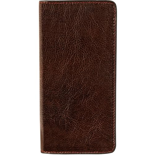 Image of Time Resistance Long Leather Wallet - Bifold Mens Suit Leather Wallet - Checkbook Wallet - Tall Billfold Card Wallet - Slim Wallet Made in Italy (Brown)