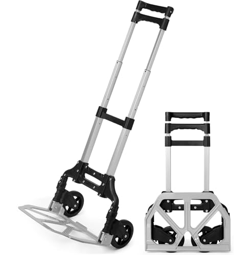 Rynli Heavy Duty Folding Hand Truck Aluminium Foldable Trolley, Sack Truck for Multi Purpose Barrow Cart with Smooth, Running Wheels trucks, 80KG Load Capacity Trolley on Wheel Ideal for Home, Shops