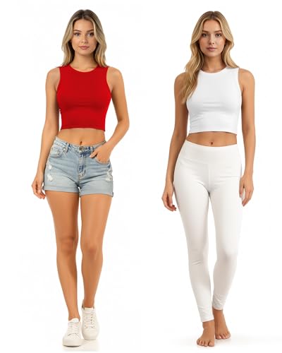 CLOZOZ Womens Tank Tops Round Neck Ribbed Sleeveless Crop Tops for Women High Neck Basic Crop Tank Top4