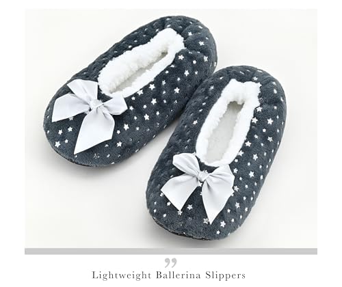 Image of DICUIRD Womens Cozy&Warm Soft Sole Slipper Socks with Grippers-Girls Teddy Fleece Indoor Slipper with Non-skid Bottoms