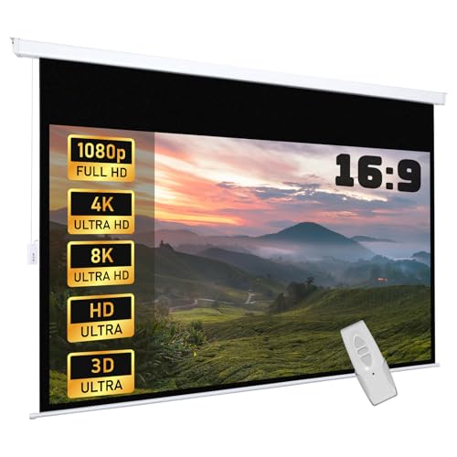 Fabulcozy Écran de Projection motorisé écran projecteur électrique 120 pounces Fixation Mur ou Plafond Automatique pour Home Cinéma et Entreprise Formats 16:9