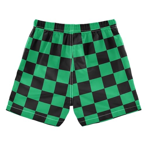 Boys Swim Trunks Black Green Checkered Plaid Beach Board Shorts Quick Dry Swimsuit Toddler Kid Teen2