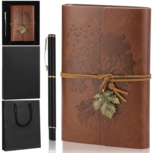 Journal en cuir rigide marron et stylo de haute qualité