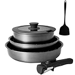 MSMK Pots and Pans Sets Non Stick, 6PCS Ceramic Cookware Sets Nonstick Detachable Handle, Induction hob Pans PFAS PFOA & PTFE Free