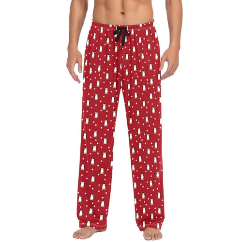 Penguins Polka Dots Pajama Pants Mens Lounge Pants Super Soft Red Men Pajama Bottoms with Pockets Drawstring S2
