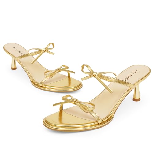 Image of Modatope Two Strap Heeled Sandals for Women Kitten Heel Rounded Toe Heels Women Slip on Open Toe Sandals