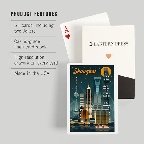Lantern Press Naipes Poker Retro Skyline Shanghai China miniatura 3