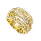 Htayekog 925 Silver Shining White/Rose Gold X Criss Cross Ring Cubic Zirconia Promise Rings CZ Cross Knot Ring 14K Gold Diamond Pave Ring, Multi-Row Design Engagement Wedding Ring for Women (Gold8)