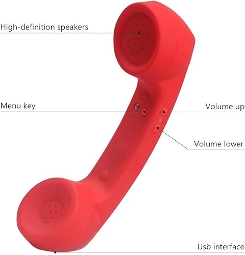 Miniatura 3 de Teléfono Retro Auricular con Bluetooth Inalámbrico y Auriculares USB para Teléfonos Celulares A Prueba de Radiación Cómodo Llamada (Rojo)