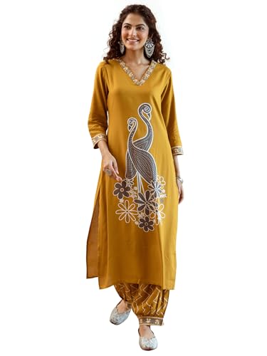 Image of INDO ERA Women's Viscose Rayon Embroidered Straight Kurta With Pant Set (IEOUT6942)