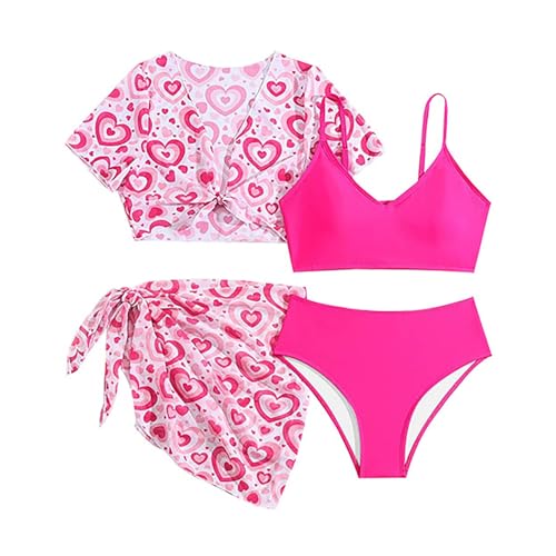 iiniim 4Pcs Cover Up Swimsuit for Girls Short Sleeve Swimwear Tankini Set Beach Skirts Boho Swimwear