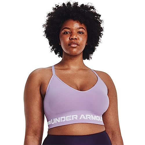 Image of Under Armour Women's Seamless Low Long Bra, Octane (566) /Pink Note, X-Small