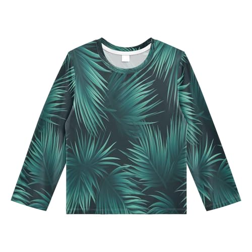 Boys Rash Guard Swim Shirt Long Sleeve UPF+ 50 Sun Shirts Quick Dry Shirt Green Tree Leaves for Toddler Kids
