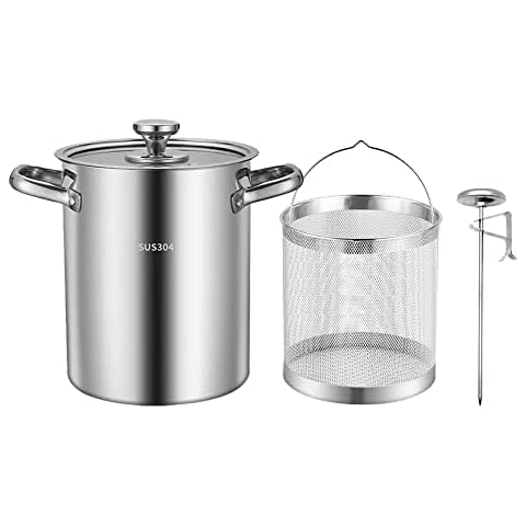 304 Stainless Steel Deep Fryer with Oil Strainer Basket & Thermometer, 169 Oz Deep Fryer Pot Kitchen Tempura Small Deep Frying Pot for Tempura chips, Fries, Fish, and Chicken Cover