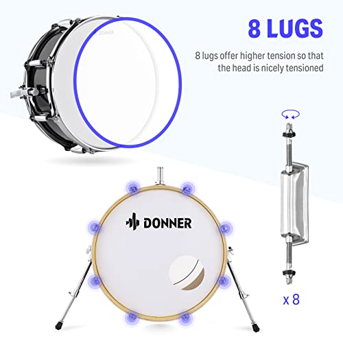 Donner Drum Set Adult with Practice Mute Pad,5-Piece 22 inch Full Size Acoustic Drum Kit, Black- DDS-520 - image 6
