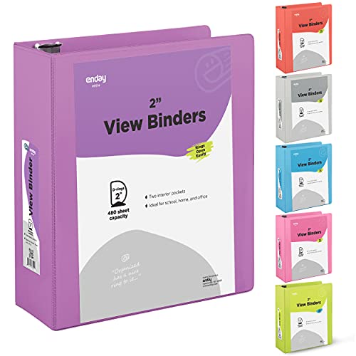 3 Slant DRing Binder 2 Inch Binder Purple, 2 in Clear View Cover w/ 2 Inside