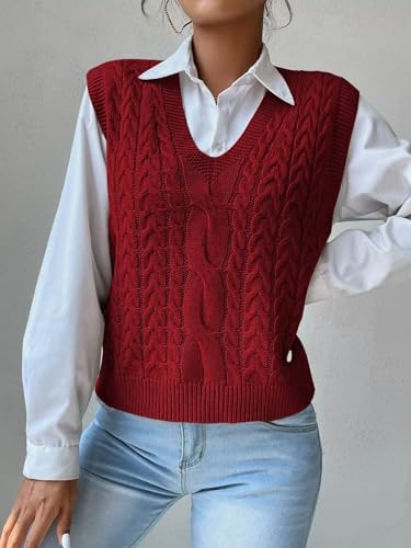 Image of Womens Sweater Vest Sleeveless Cotton Casual V Neck Pullover