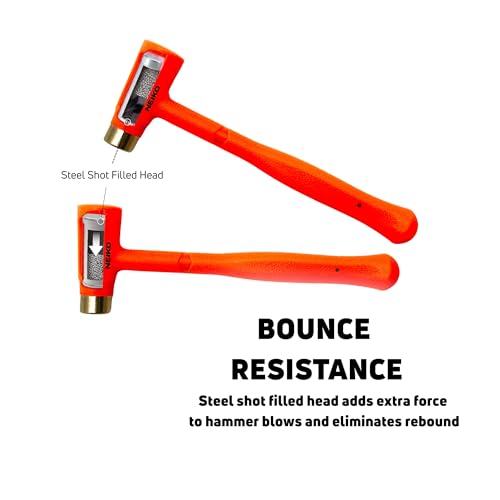 Image of NEIKO 02871A Dead Blow Hammer With Brass Cap, 1.5 Pounds, Neon Orange Deadblow Hammers, Mallet, Spark and Rebound Resistant, Unibody Molded, Soft Blow Rubber, Non Slip Grip, Steel Shot and Core