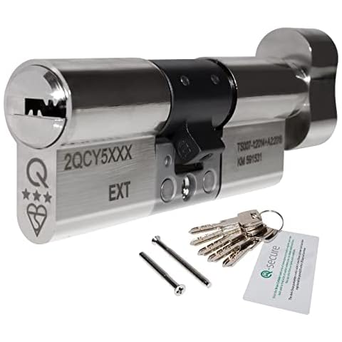 Truly PVC Limited Nickel, 35/35 (70mm) greenteQ Orion TS007 3-Star Anti-Snap Thumbturn Euro Cylinder Twist Lock Door Barrel Cover