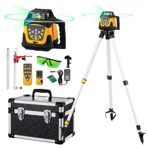 Self-Leveling Green Rotary Laser Level Kit, 2000ft Range with Receiver, ±1/8' Accuracy at 100ft, Class II ≤ 5 mW Laser, IP66 Waterproof, Includes Tripod, Grade Rod & Carrying Case