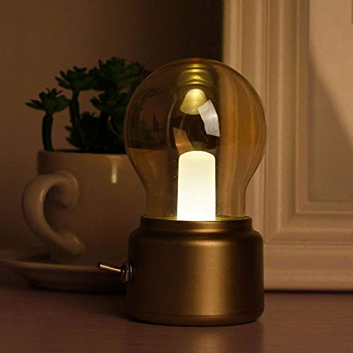 Preisvergleich Produktbild Vinmin Glühbirne Nachttischlampe, kreative Retro-Nachtlicht, USB wiederaufladbare LED-Schreibtischlampe, energiesparend und elegant für Schlafzimmer Nachttischbeleuchtung,Messing