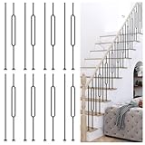 DIYHD Iron Baluster 44' Height, 16 Pack, Modern Oval Indoor Stair Baluster, 1/2' Square Wrought Iron Spindles, Powder-Coated, Includes 8 Oval & 8 Straight Balusters