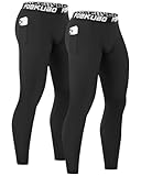 Poekuao 2 Pack Mens Running Tights Sports Workout Leggings with Pockets Breathable Athletic Base Layer for Gym Basketball Black/Black S