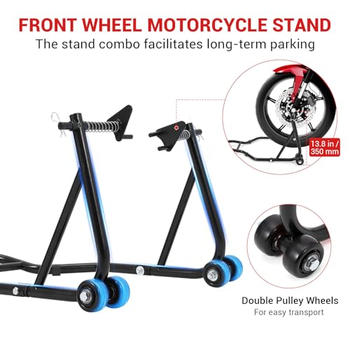 Motorcycle Stand Lift, 850lbs Front Rear Combo Stand Lift Stand, Front Wheel Fork Stand, Rear U+L Fork Swingarm Spool Stand, Universal Motorcycle Paddock Stand Wheel Lift Stand