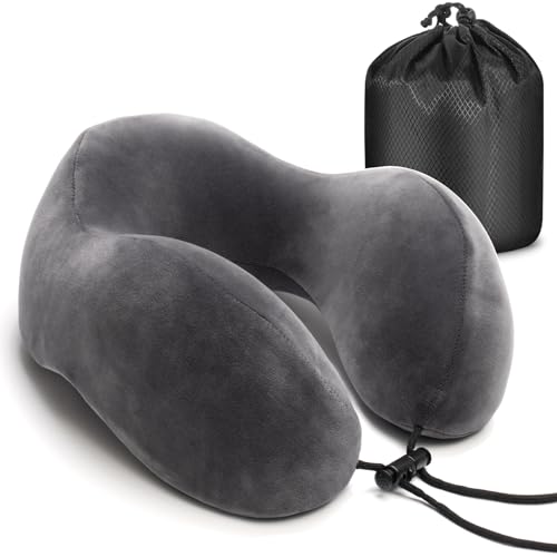 Almohada de Viaje, Almohada de Viaje para Cuello, Almohada Cervical de Espuma viscoelástica, Ergonómica Cervical para el Cuello Hecha para el Aeroplano, el Autobús, el Tren, el Oficina (Gris)